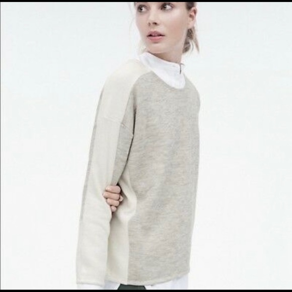 J.Crew Jaspe wool blend color block sweater/Gray+Cream/XS - Picture 1 of 10